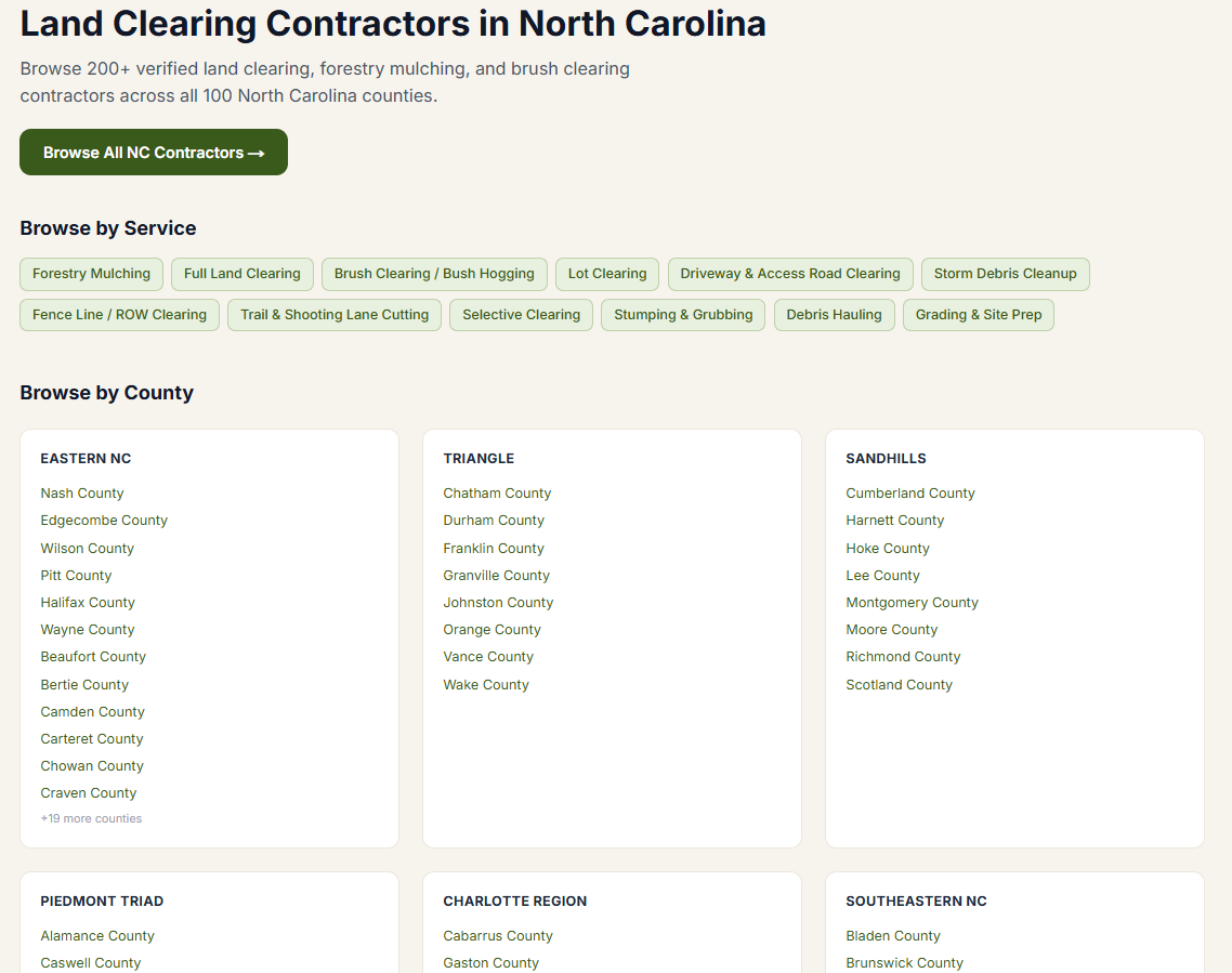 Browse contractors by county across North Carolina regions