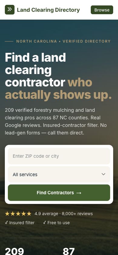 Clearing Contractors homepage on a mobile device