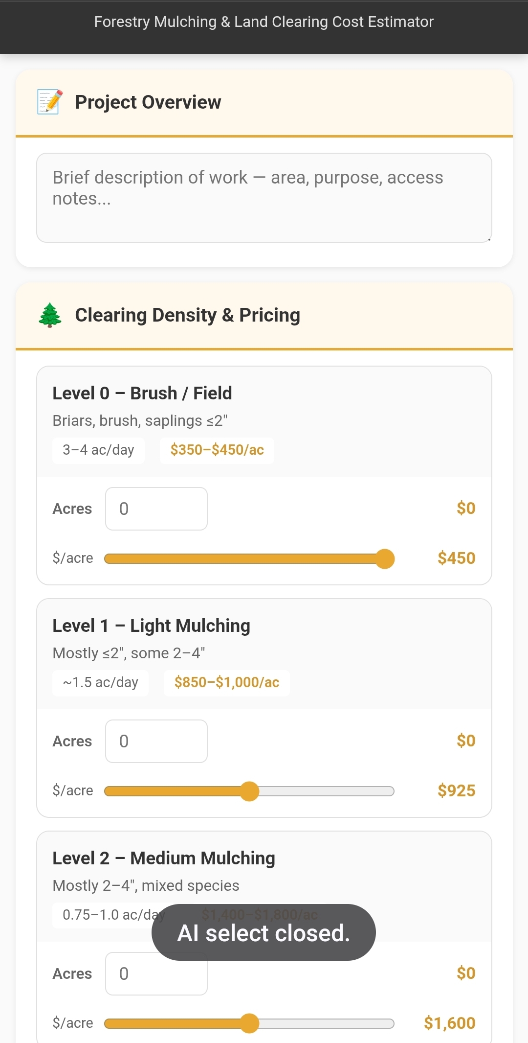 Forestry Mulching Calculator preview