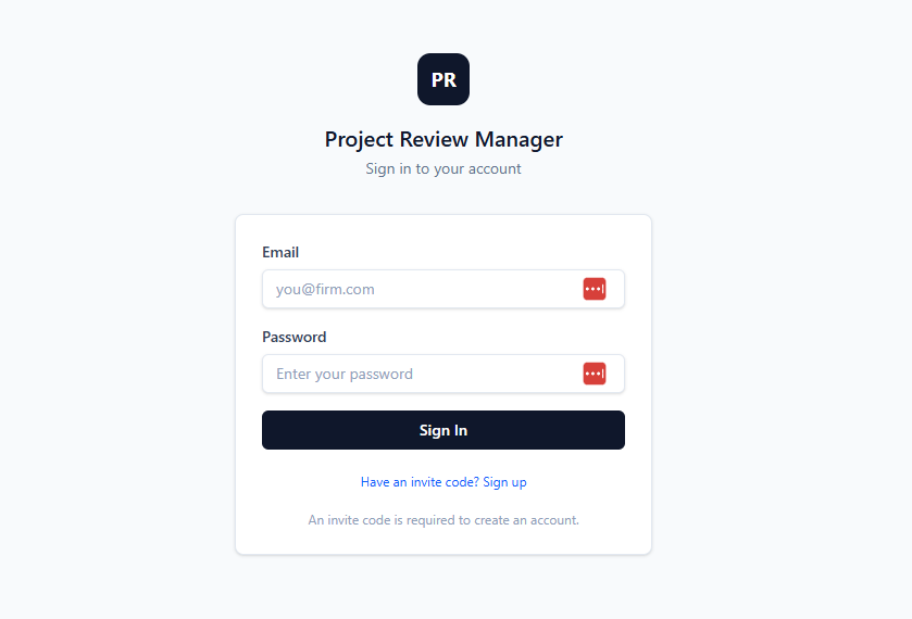 Project management app login page with sign-in form